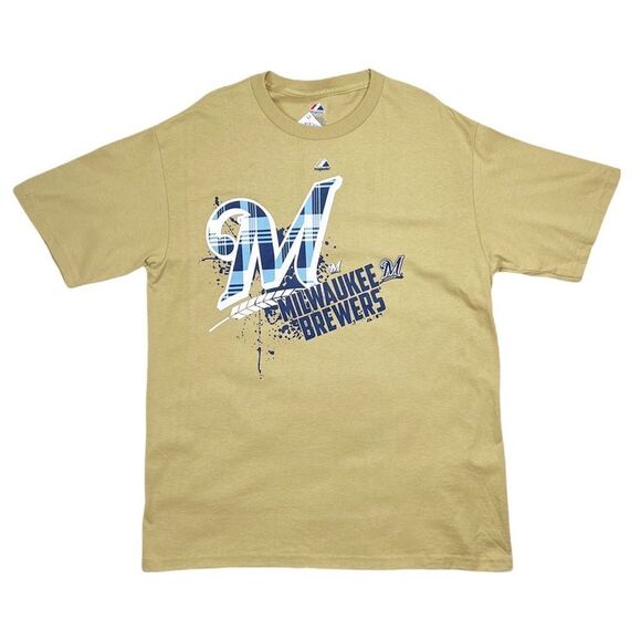 Majestic Men’s MLB Milwaukee Brewers Baseball Tan T-Shirt Large - Picture 1 of 6